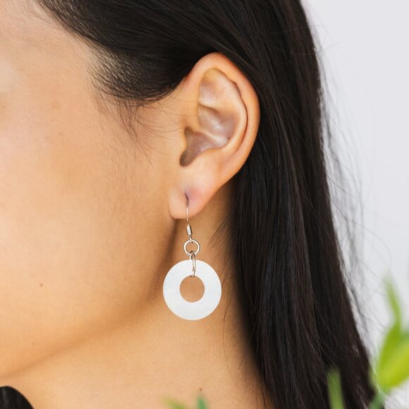 Recycled Vintage White Cold Cream Jar Glass Hoop Earrings - Picture 4 of 6